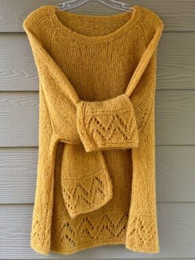 Share Handmade Knit Alpaca Silk Lurex Elegant Mustard Curry Lightweight Sweater